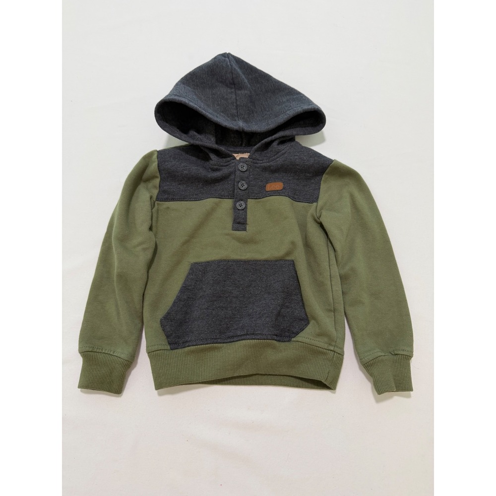 Lee Boys Hoodie Olive Green Charcoal Gray Colorblock Henley Pullover 2T